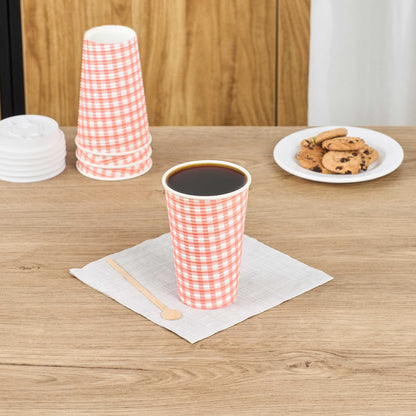 Restpresso 16 oz Picnic Print Paper Coffee Cup - Spiral Wall - 3 1/2" x 3 1/2" x 5 1/2" - 25 count box