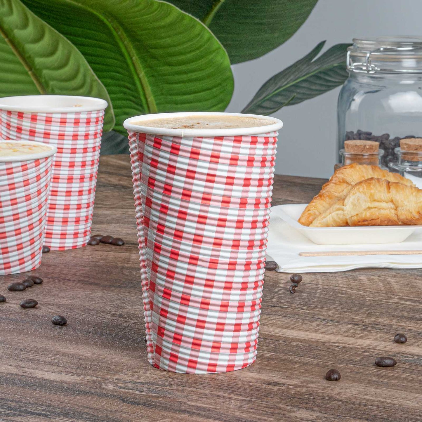 Restpresso 16 oz Picnic Print Paper Coffee Cup - Spiral Wall - 3 1/2" x 3 1/2" x 5 1/2" - 25 count box