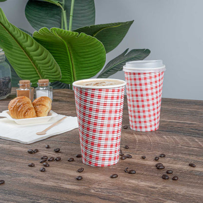 Restpresso 16 oz Picnic Print Paper Coffee Cup - Spiral Wall - 3 1/2" x 3 1/2" x 5 1/2" - 25 count box
