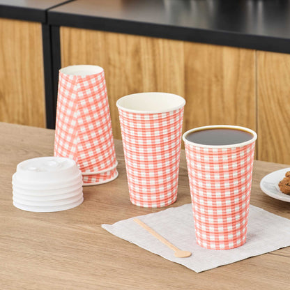 Restpresso 16 oz Picnic Print Paper Coffee Cup - Spiral Wall - 3 1/2" x 3 1/2" x 5 1/2" - 500 count box