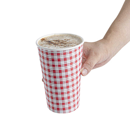Restpresso 16 oz Picnic Print Paper Coffee Cup - Spiral Wall - 3 1/2" x 3 1/2" x 5 1/2" - 500 count box