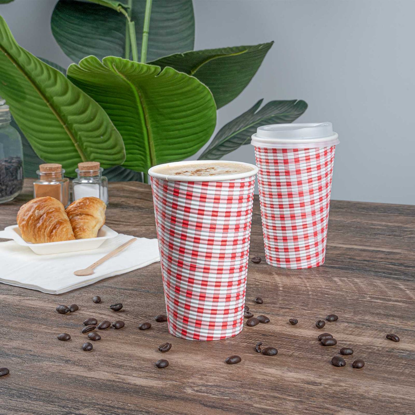 Restpresso 16 oz Picnic Print Paper Coffee Cup - Spiral Wall - 3 1/2" x 3 1/2" x 5 1/2" - 500 count box