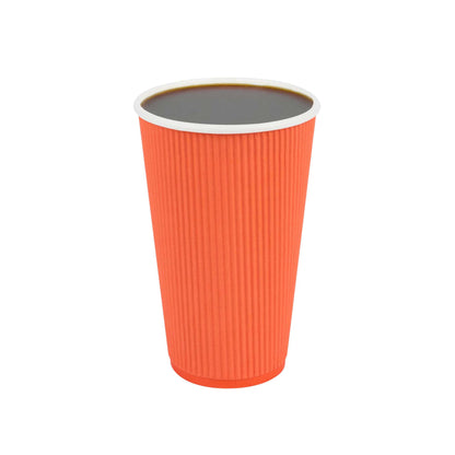 Restpresso 16 oz Tangerine Orange Paper Coffee Cup - Ripple Wall - 3 1/2" x 3 1/2" x 5 1/2" - 25 count box