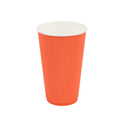Restpresso 16 oz Tangerine Orange Paper Coffee Cup - Ripple Wall - 3 1/2" x 3 1/2" x 5 1/2" - 25 count box