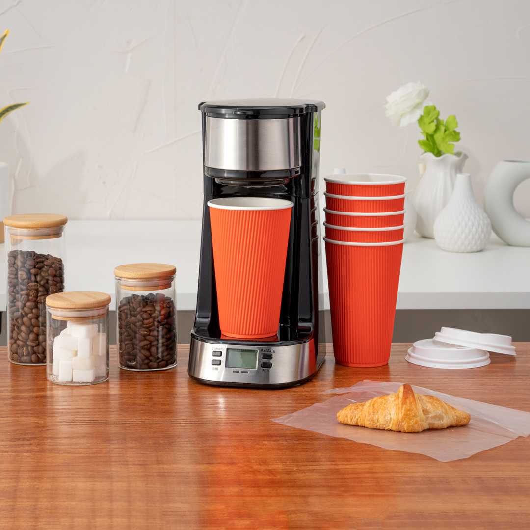 Restpresso 16 oz Tangerine Orange Paper Coffee Cup - Ripple Wall - 3 1/2" x 3 1/2" x 5 1/2" - 500 count box