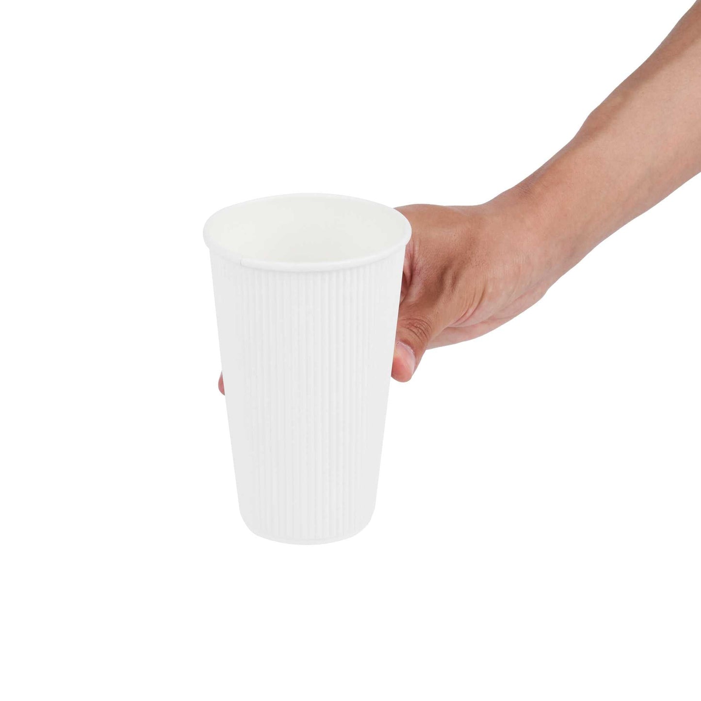 Restpresso 16 oz White Paper Coffee Cup - Ripple Wall - 3 1/2" x 3 1/2" x 5 1/2" - 25 count box