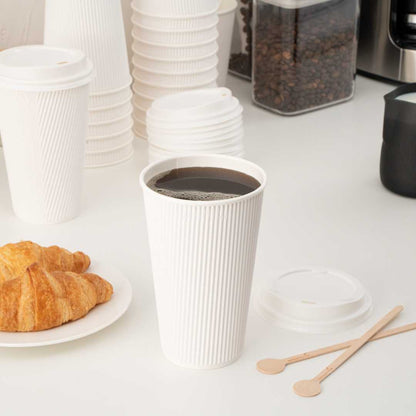 Restpresso 16 oz White Paper Coffee Cup - Ripple Wall - 3 1/2" x 3 1/2" x 5 1/2" - 25 count box