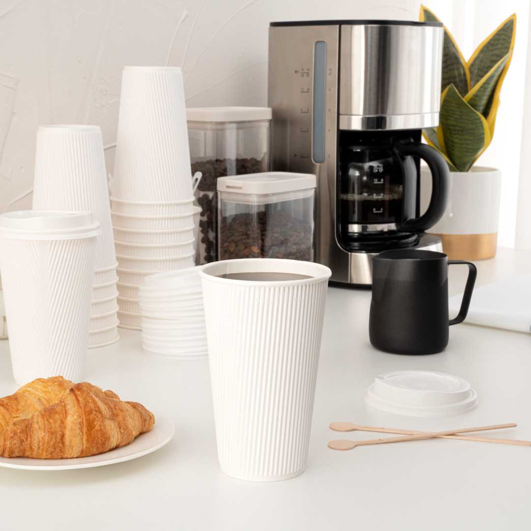 Restpresso 16 oz White Paper Coffee Cup - Ripple Wall - 3 1/2" x 3 1/2" x 5 1/2" - 500 count box