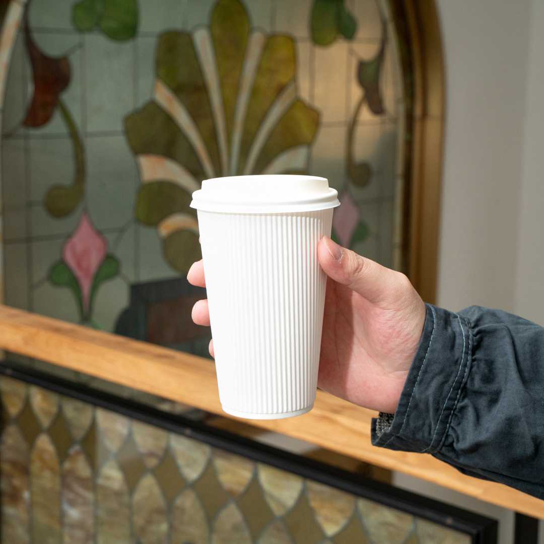 Restpresso 16 oz White Paper Coffee Cup - Ripple Wall - 3 1/2" x 3 1/2" x 5 1/2" - 500 count box