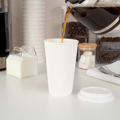 Restpresso 16 oz White Paper Coffee Cup - Ripple Wall - 3 1/2" x 3 1/2" x 5 1/2" - 500 count box