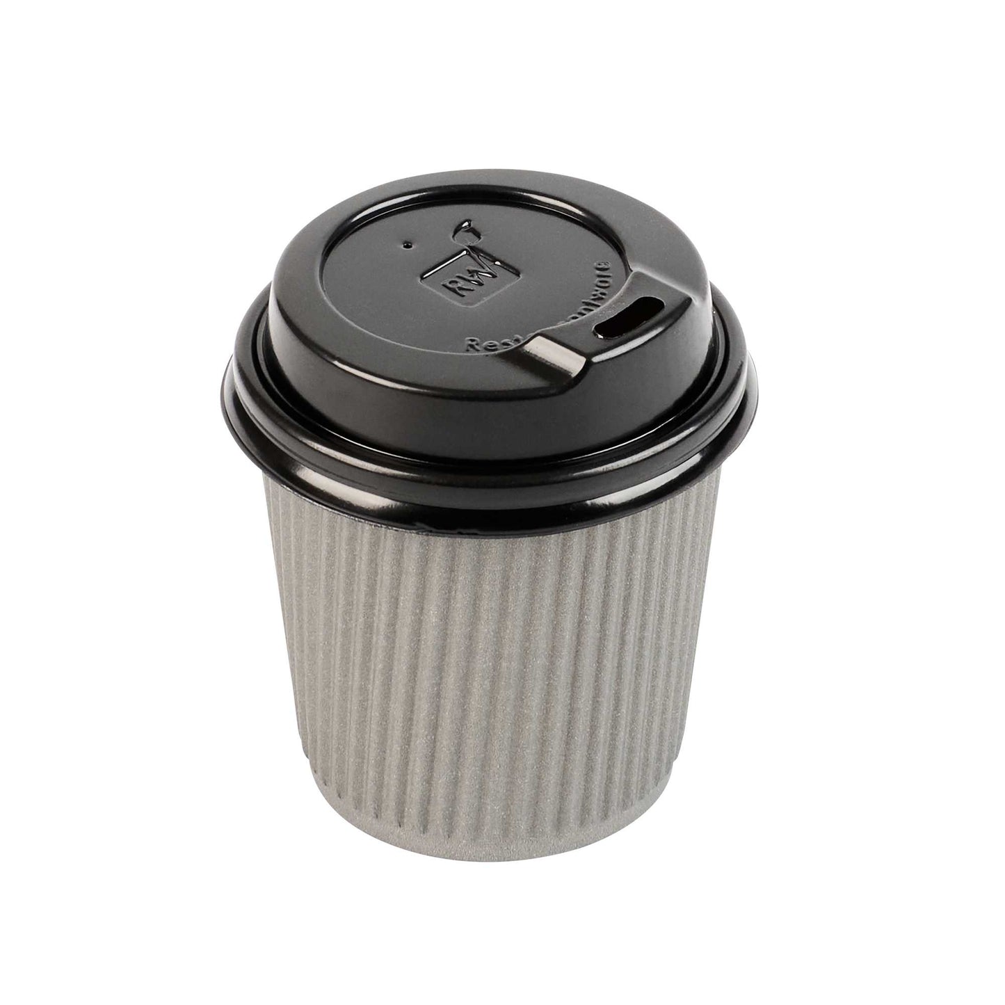 Restpresso Black Plastic Coffee Cup Lid - Fits 4 oz - 2 1/2" x 2 1/2" x 1/2" - 25 count box