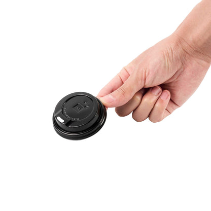 Restpresso Black Plastic Coffee Cup Lid - Fits 4 oz - 2 1/2" x 2 1/2" x 1/2" - 25 count box