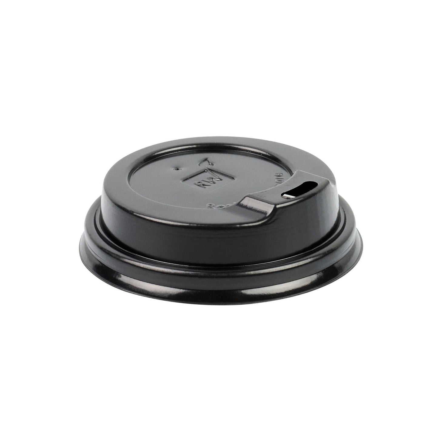 Restpresso Black Plastic Coffee Cup Lid - Fits 4 oz - 2 1/2" x 2 1/2" x 1/2" - 25 count box