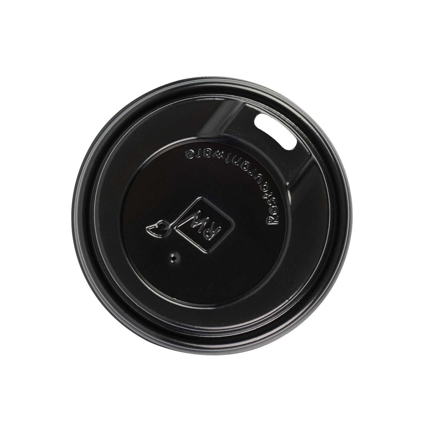 Restpresso Black Plastic Coffee Cup Lid - Fits 4 oz - 2 1/2" x 2 1/2" x 1/2" - 25 count box