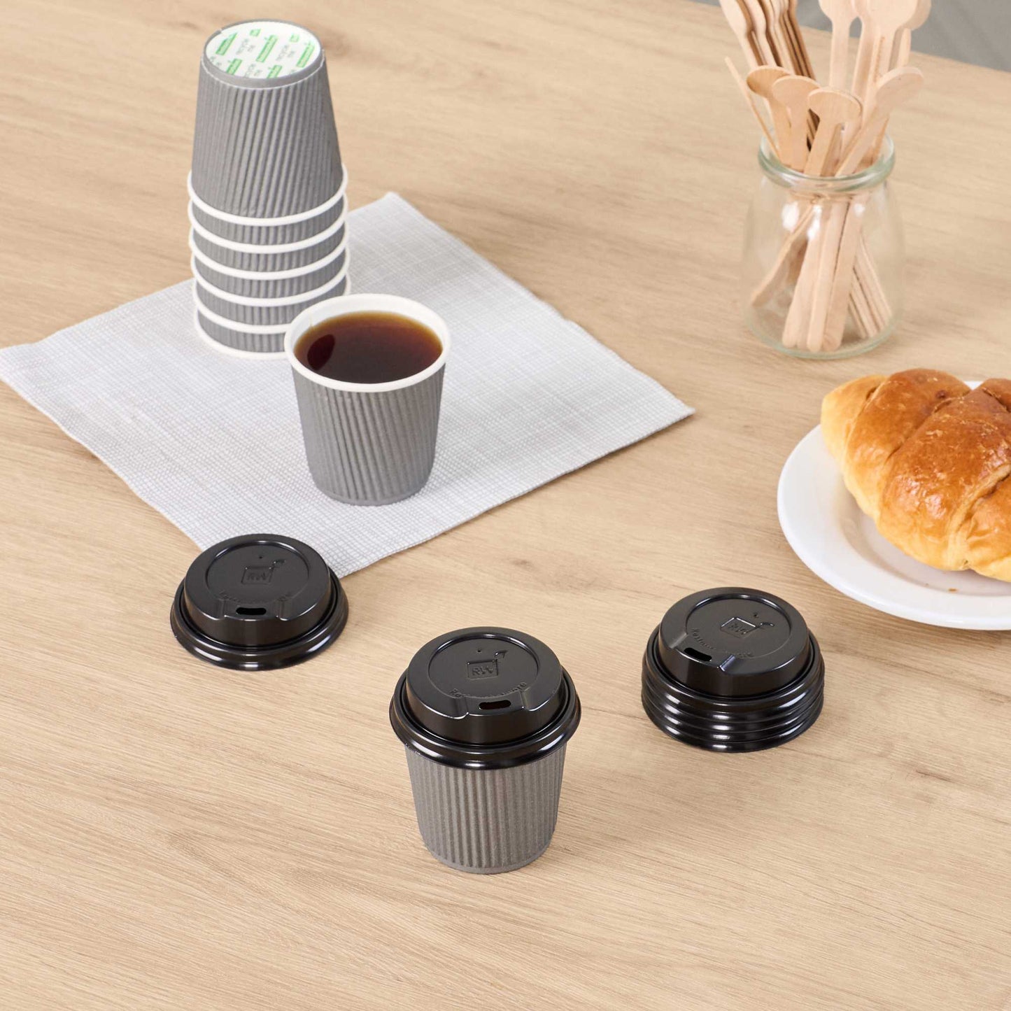 Restpresso Black Plastic Coffee Cup Lid - Fits 4 oz - 2 1/2" x 2 1/2" x 1/2" - 25 count box