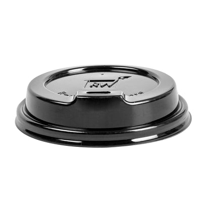Restpresso Black Plastic Coffee Cup Lid - Elevated Spout, Fits 8, 12, 16 and 20 oz - 25 count box