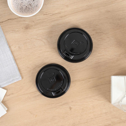 Restpresso Black Plastic Coffee Cup Lid - Elevated Spout, Fits 8, 12, 16 and 20 oz - 25 count box