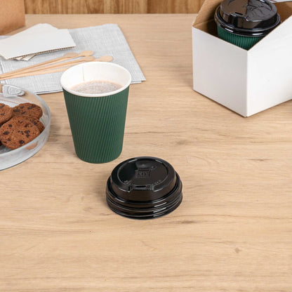 Restpresso Black Plastic Coffee Cup Lid - Elevated Spout, Fits 8, 12, 16 and 20 oz - 25 count box