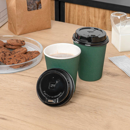 Restpresso Black Plastic Coffee Cup Lid - Elevated Spout, Fits 8, 12, 16 and 20 oz - 25 count box