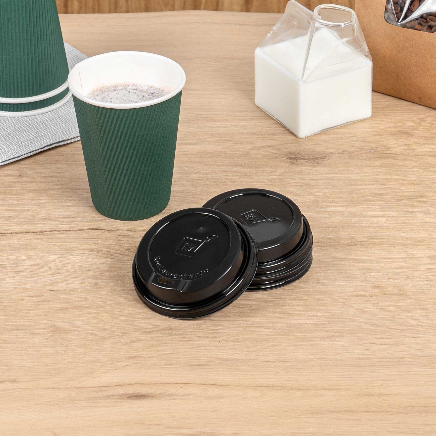 Restpresso Black Plastic Coffee Cup Lid - Elevated Spout, Fits 8, 12, 16 and 20 oz - 500 count box