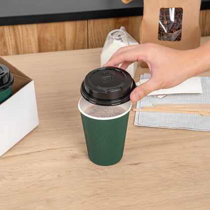 Restpresso Black Plastic Coffee Cup Lid - Elevated Spout, Fits 8, 12, 16 and 20 oz - 500 count box