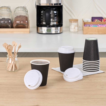 Restpresso White Plastic Coffee Cup Lid - Elevated Spout, Fits 8, 12, 16 and 20 oz - 25 count box