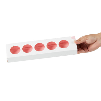 Valentino Rectangle White and Pink Paper Macaron Box - Holds 5 Macarons - 12" x 3" x 1 1/2" - 100 count box