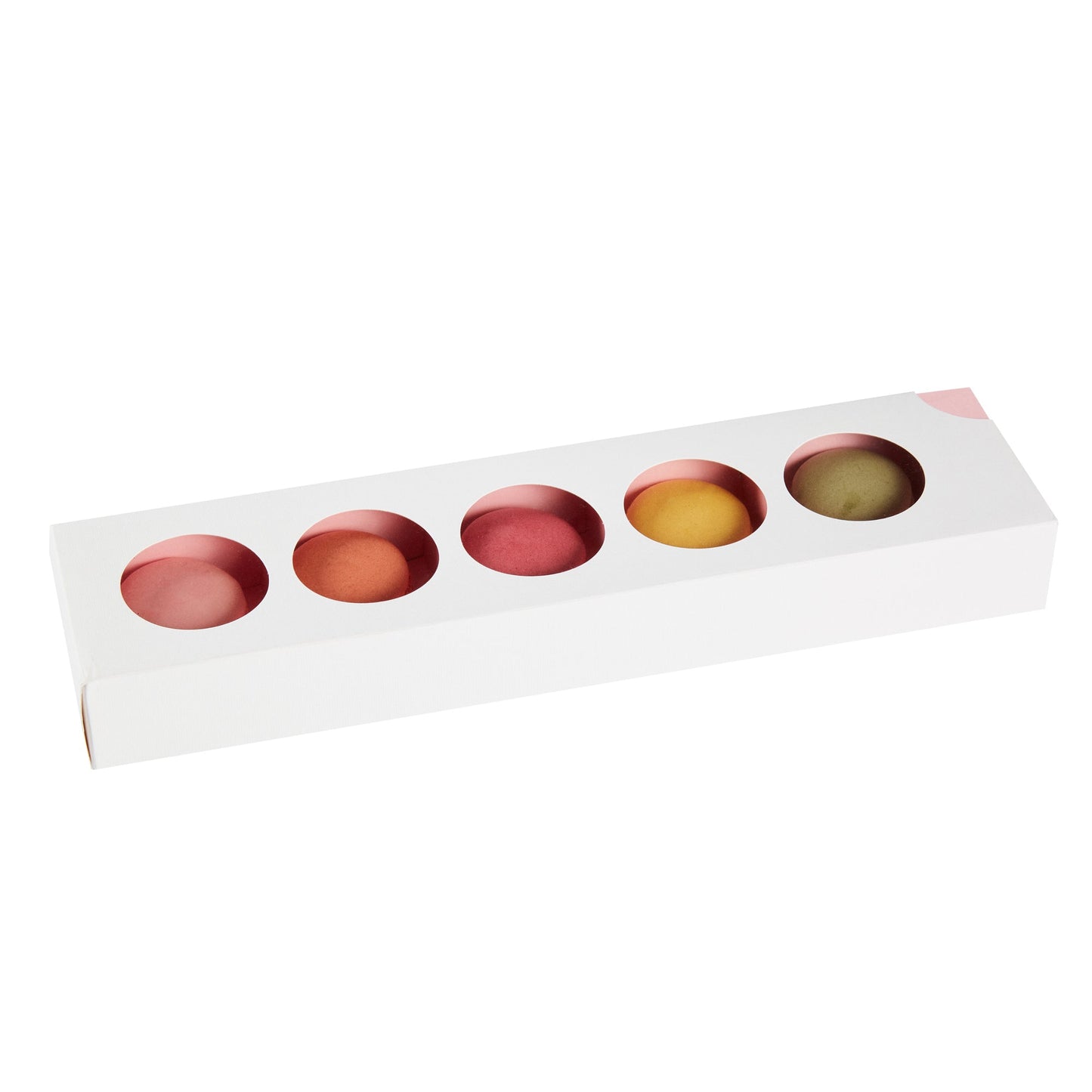 Valentino Rectangle White and Pink Paper Macaron Box - Holds 5 Macarons - 12" x 3" x 1 1/2" - 100 count box