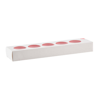 Valentino Rectangle White and Pink Paper Macaron Box - Holds 5 Macarons - 12" x 3" x 1 1/2" - 100 count box