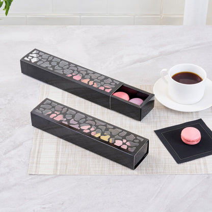 Sentiero Rectangle Black Paper Macaron Box - Holds 5 Macarons - 10" x 2 1/4" x 1 1/2" - 100 count box