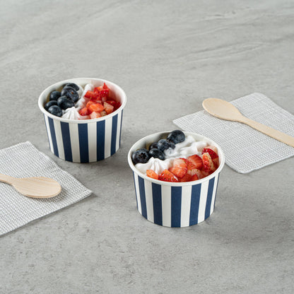 Coppetta 3 oz Round Blue and White Stripe Paper To Go Cup - 3" x 3" x 1 3/4" - 200 count box