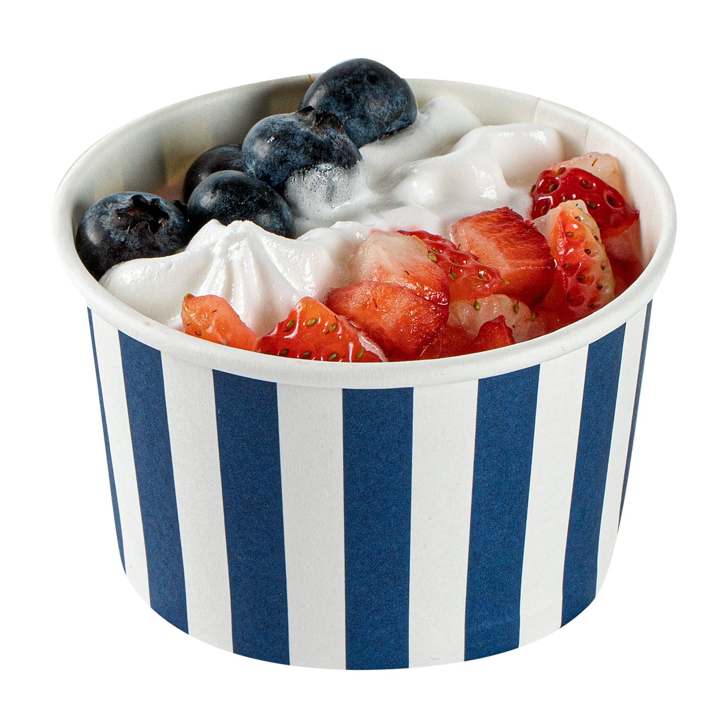 Coppetta 3 oz Round Blue and White Stripe Paper To Go Cup - 3" x 3" x 1 3/4" - 200 count box