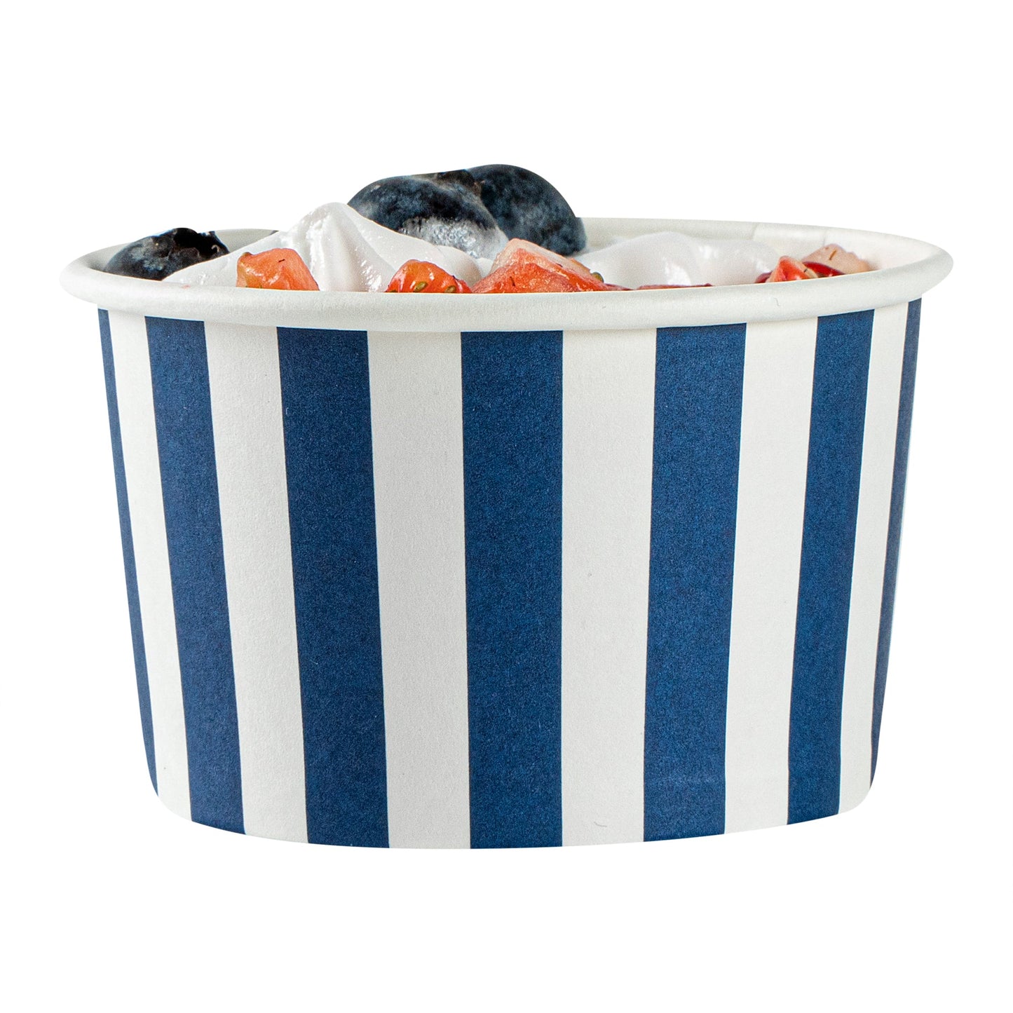 Coppetta 3 oz Round Blue and White Stripe Paper To Go Cup - 3" x 3" x 1 3/4" - 200 count box