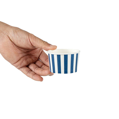 Coppetta 3 oz Round Blue and White Stripe Paper To Go Cup - 3" x 3" x 1 3/4" - 200 count box