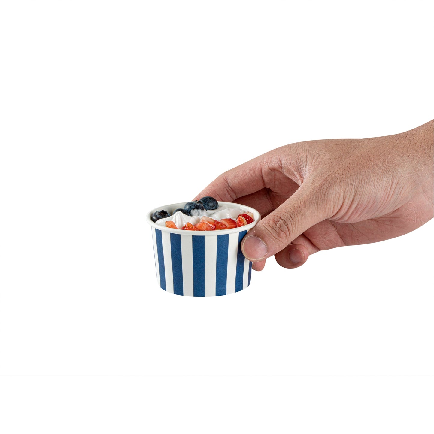 Coppetta 3 oz Round Blue and White Stripe Paper To Go Cup - 3" x 3" x 1 3/4" - 200 count box