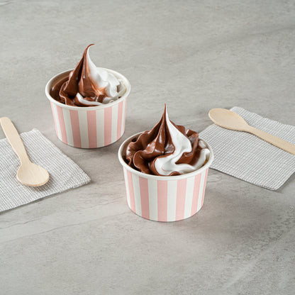 Coppetta 3 oz Round Pink and White Stripe Paper To Go Cup - 3" x 3" x 1 3/4" - 200 count box