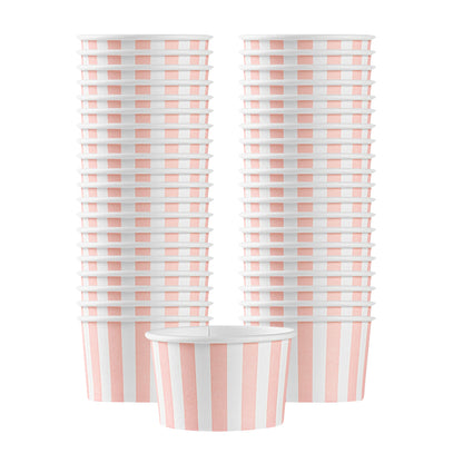 Coppetta 3 oz Round Pink and White Stripe Paper To Go Cup - 3" x 3" x 1 3/4" - 50 count box