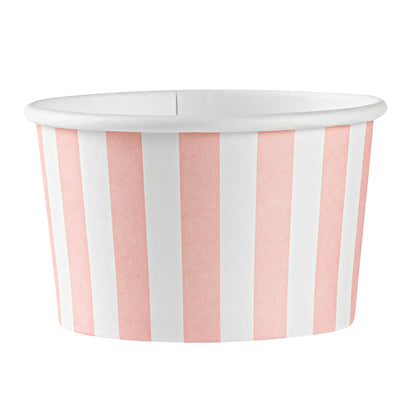 Coppetta 3 oz Round Pink and White Stripe Paper To Go Cup - 3" x 3" x 1 3/4" - 50 count box