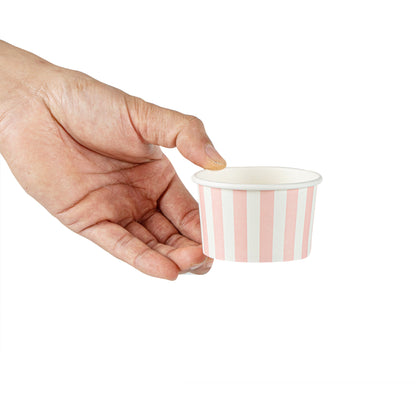 Coppetta 3 oz Round Pink and White Stripe Paper To Go Cup - 3" x 3" x 1 3/4" - 200 count box