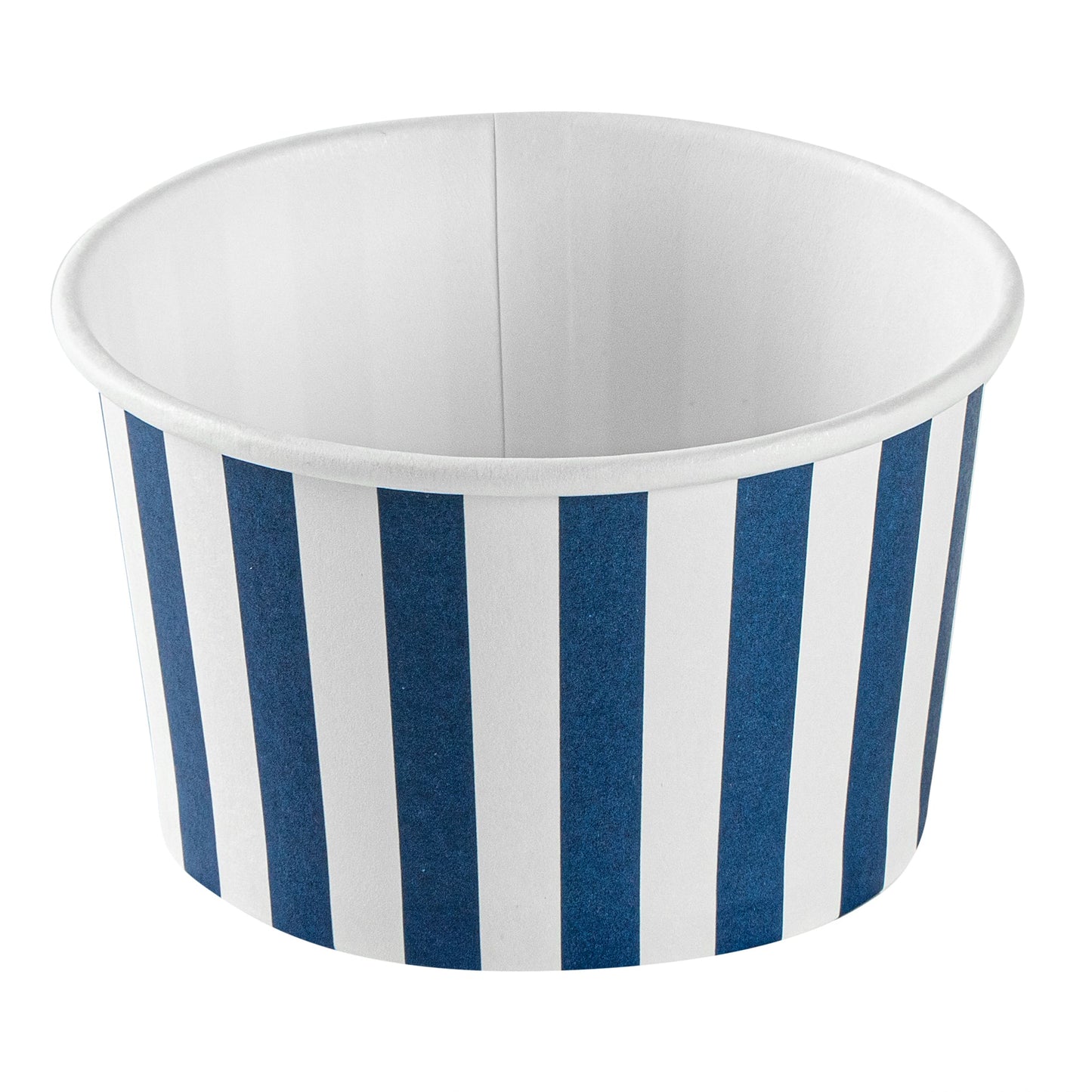 Coppetta 5 oz Round Blue and White Stripe Paper To Go Cup - 3 1/4" x 3 1/4" x 2" - 50 count box