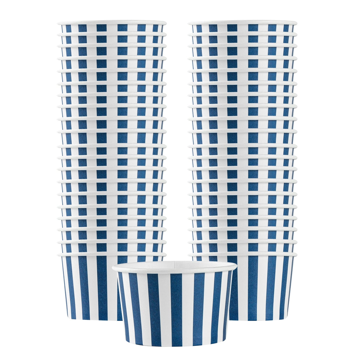 Coppetta 5 oz Round Blue and White Stripe Paper To Go Cup - 3 1/4" x 3 1/4" x 2" - 50 count box