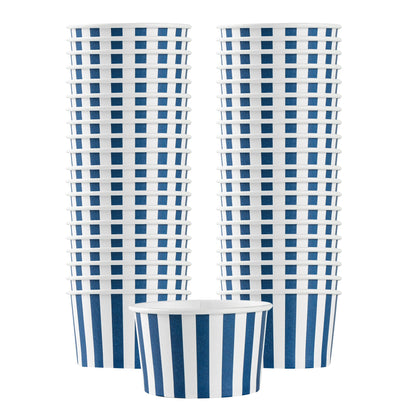 Coppetta 5 oz Round Blue and White Stripe Paper To Go Cup - 3 1/4" x 3 1/4" x 2" - 50 count box