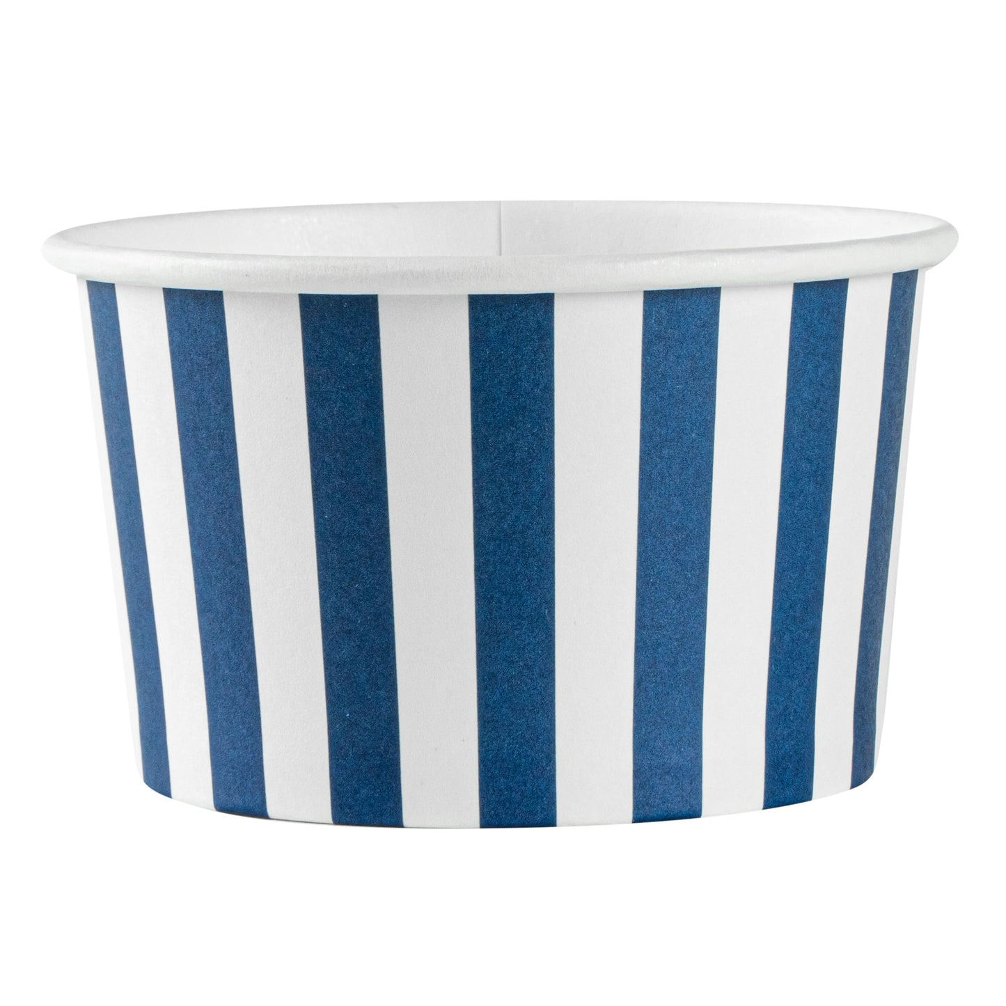 Coppetta 5 oz Round Blue and White Stripe Paper To Go Cup - 3 1/4" x 3 1/4" x 2" - 50 count box