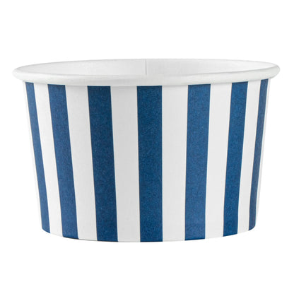 Coppetta 5 oz Round Blue and White Stripe Paper To Go Cup - 3 1/4" x 3 1/4" x 2" - 50 count box