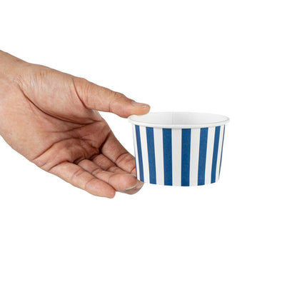 Coppetta 5 oz Round Blue and White Stripe Paper To Go Cup - 3 1/4" x 3 1/4" x 2" - 200 count box