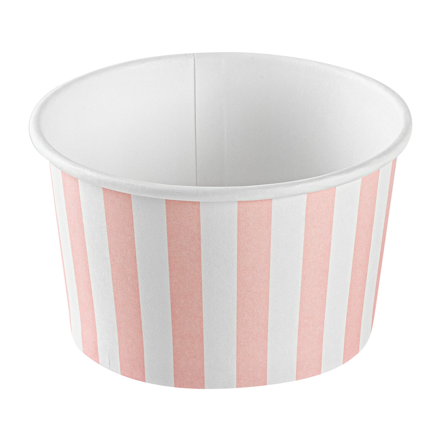 Coppetta 5 oz Round Pink and White Stripe Paper To Go Cup - 3 1/4" x 3 1/4" x 2" - 50 count box