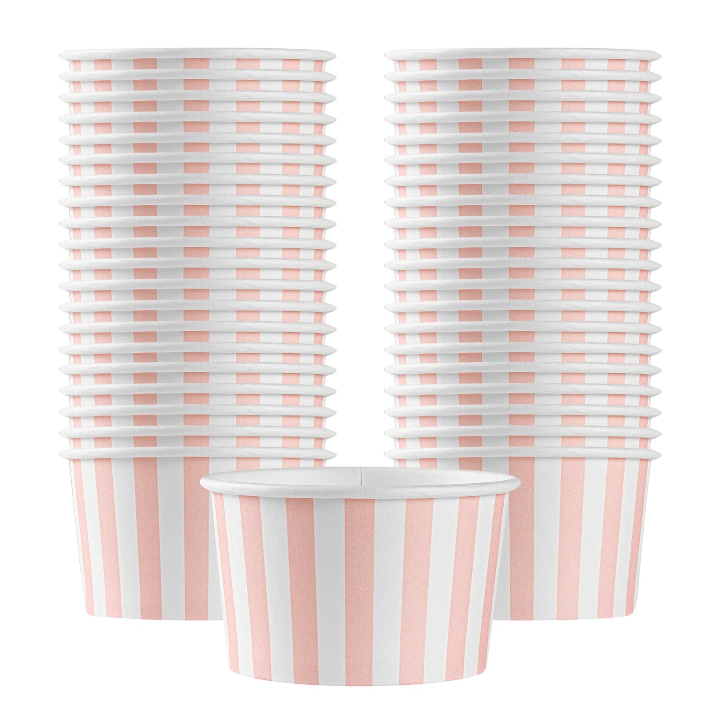 Coppetta 5 oz Round Pink and White Stripe Paper To Go Cup - 3 1/4" x 3 1/4" x 2" - 50 count box