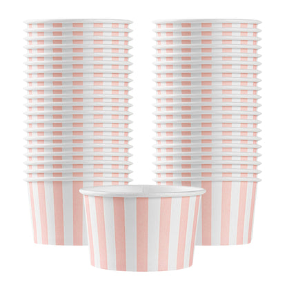 Coppetta 5 oz Round Pink and White Stripe Paper To Go Cup - 3 1/4" x 3 1/4" x 2" - 50 count box