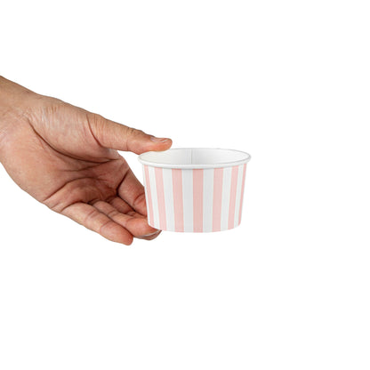 Coppetta 5 oz Round Pink and White Stripe Paper To Go Cup - 3 1/4" x 3 1/4" x 2" - 50 count box