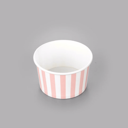 Coppetta 5 oz Round Pink and White Stripe Paper To Go Cup - 3 1/4" x 3 1/4" x 2" - 50 count box